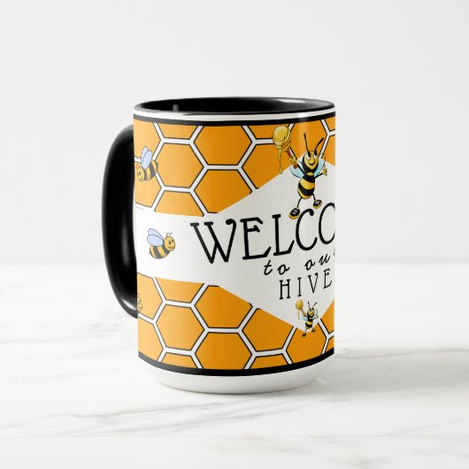 Welkom in onze bijenkooffe mok (Voorkant links)