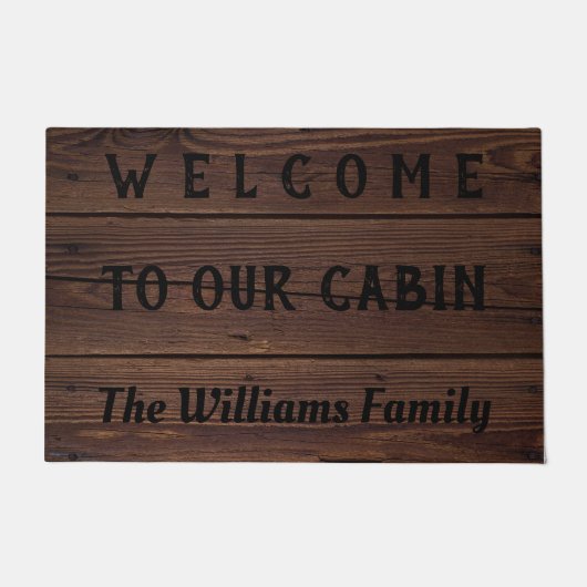 Welkom in onze cabine of Jouw tekst Wooden Kijk Deurmat (Voorkant)