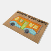 Welkom in onze camper-deur, kampen deurmat (Schuin)