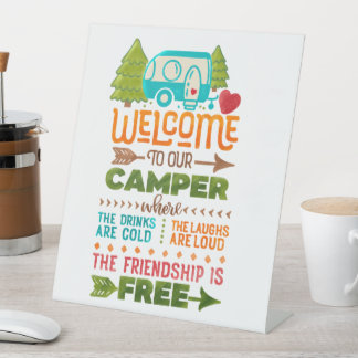 Welkom in onze Camper Reclamebord Met Voetstuk