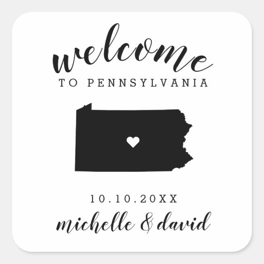 Welkom in Pennsylvania | Bruiloft aangepaste gunst Vierkante Sticker (Voorkant)