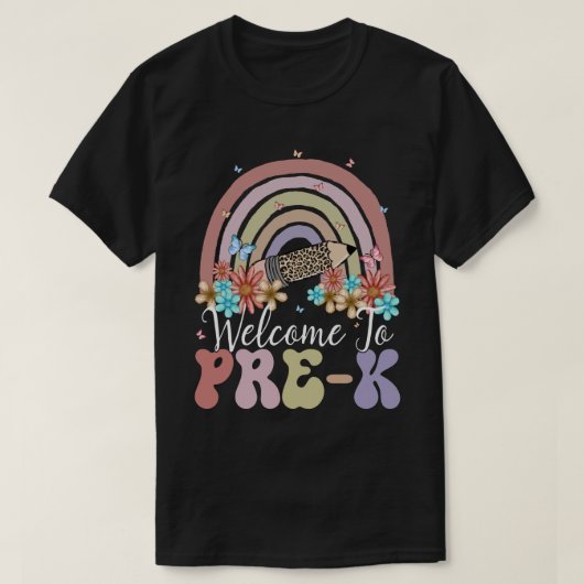 Welkom in pre-k regenbooggraovy Floral terug naar  T-shirt (Design voorkant)