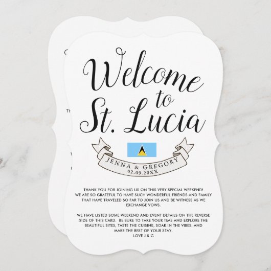 Welkom in Saint Lucia | Bestemmingsweddenschap Kaart (Voorkant / Achterkant)