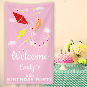 Welkom in Sky roze Girl Birthday Party Spandoek