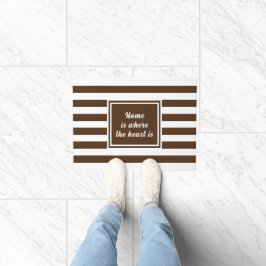 Welkom in stijl bruine witte streep gepersonalisee deurmat