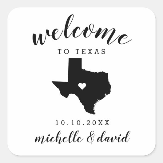 Welkom in Texas | Bruiloft aangepaste gunst Vierkante Sticker (Voorkant)
