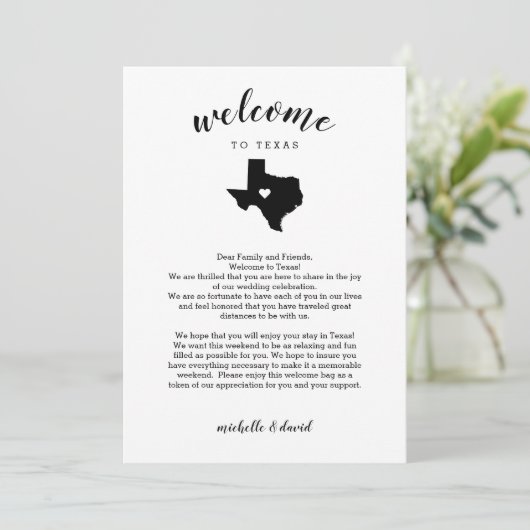 Welkom in Texas| Wedding Letter & Itinerary (Staand voorkant)