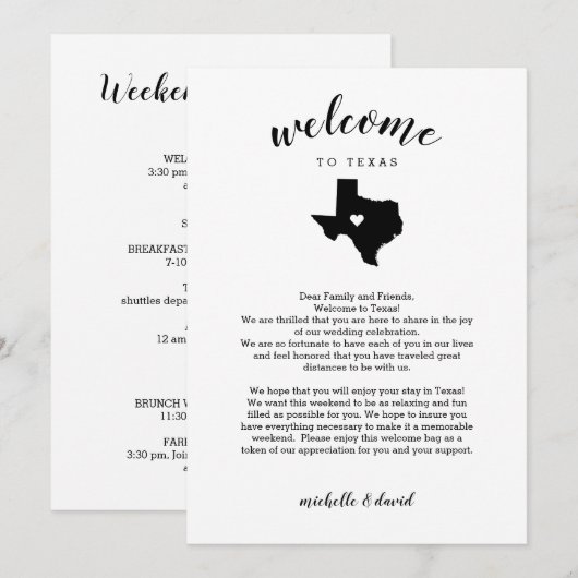 Welkom in Texas| Wedding Letter & Itinerary (Voorkant / Achterkant)