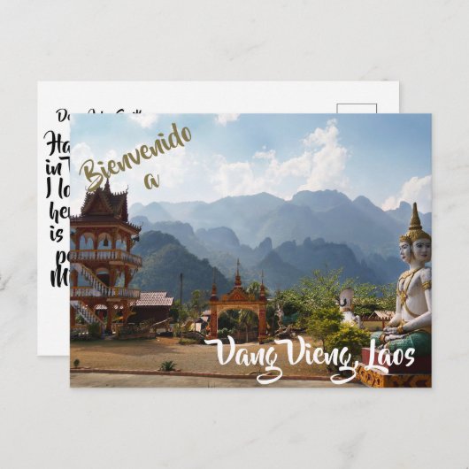 Welkom in Vang Vieng, briefkaart Laos (Voorkant / Achterkant)