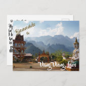 Welkom in Vang Vieng, briefkaart Laos (Voorkant / Achterkant)