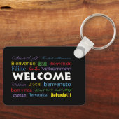 Welkom in veel talen zwart-kleurig sleutelhanger (Voorkant)