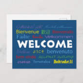 Welkom in vele talen Blauw Wit Briefkaart (Voorkant / Achterkant)