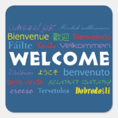 Welkom in vele talen Kleurrijk Blauw Modern Vierkante Sticker (Voorkant)