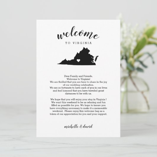 Welkom in Virginia | Wedbrief en reisroute (Staand voorkant)