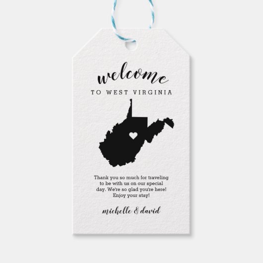 Welkom in West Virginia | Kalligrafie bruiloft Cadeaulabel (Voorkant)