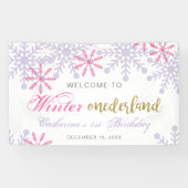 Welkom in Winter Onederland 1st Birthday Pink Spandoek (Horizontaal)