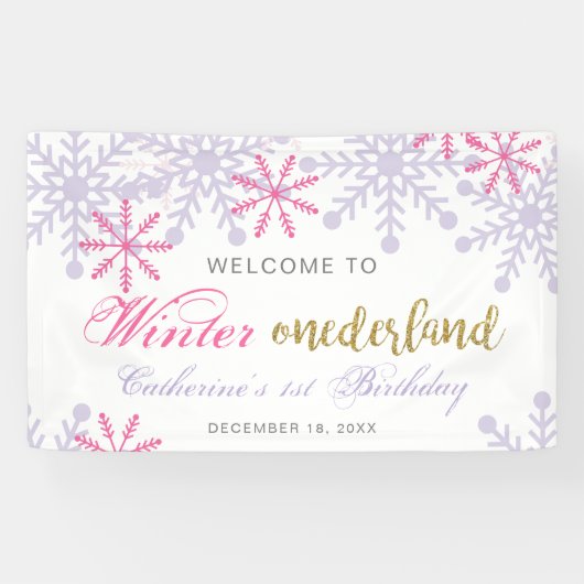 Welkom in Winter Onederland 1st Birthday Pink Spandoek (Horizontaal)