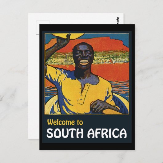 Welkom in Zuid-Afrika, inheems man in een boot Briefkaart (Voorkant / Achterkant)