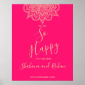 Welkom Indische stijlroze goudkleurige bruiloft Poster (Voorkant)