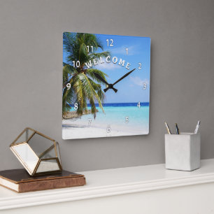 Welkom Island Beach Palm Tree Wandklok