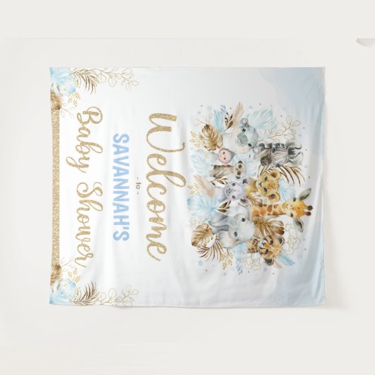 Welkom jongen Tropisch Safari Dieren Baby Shower Wandkleed (Voorkant (horizontaal))