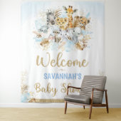Welkom jongen Tropisch Safari Dieren Baby Shower Wandkleed (In situ)