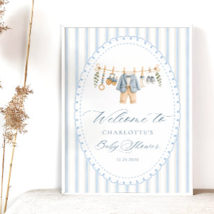 Welkom jongens baby shower strepen poster