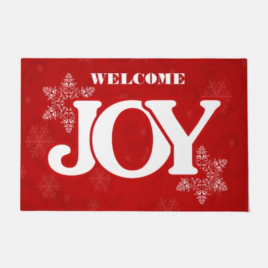 Welkom JOY op Elegant Red Kerstmis Deurmat (Voorkant)