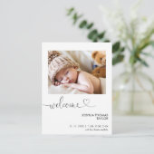 Welkom kalligrafie hart geboorte aankondiging briefkaart (Staand voorkant)