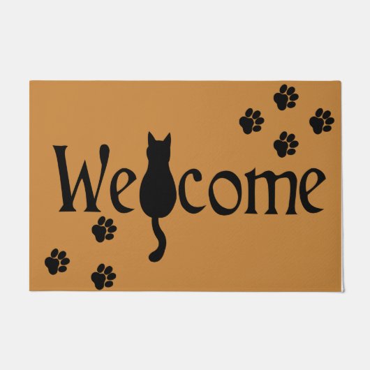 Welkom Kat, Schattigee Zwarte Kat Paws Deurmat (Voorkant)