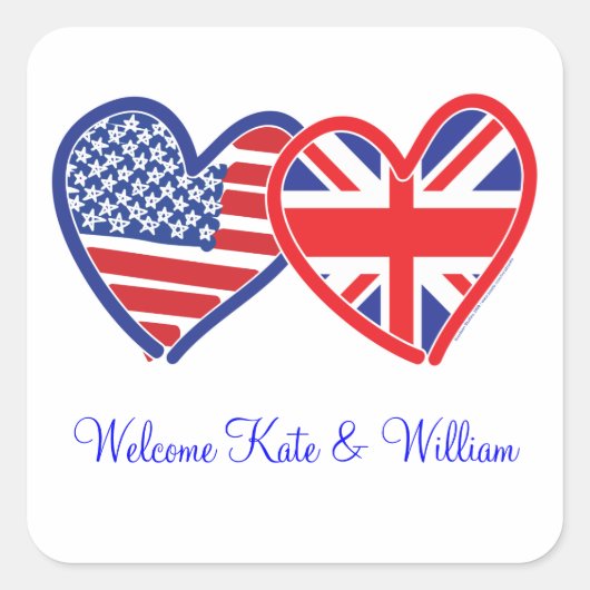 Welkom Kate & William/ Royal Wedding Vierkante Sticker (Voorkant)