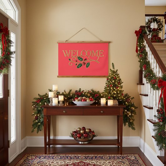 Welkom kerst gast  hangend wandkleed