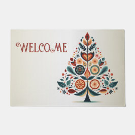 Welkom Kerst Kleurrijke Boom Scandinavië Folk Deurmat
