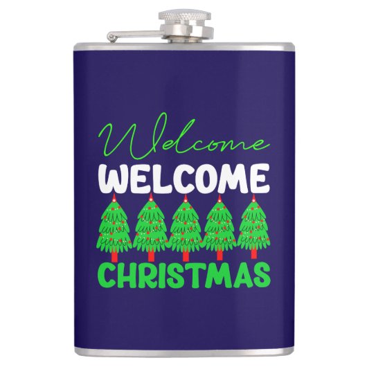 Welkom Kerstboom Vakantiedesign-85600 Heupfles (Voorkant)