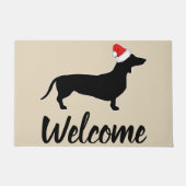 Welkom kerstdachshund en Santa Hat Deurmat (Voorkant)