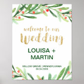 Welkom kerstfeest Holly Wreath Wedding Poster (Voorkant)
