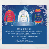 Welkom kerstfeest lelijke zweten rood blauw sparkling wijnetiket (Enkel label)