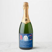 Welkom kerstfeest lelijke zweten rood blauw sparkling wijnetiket (Voorkant)