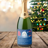 Welkom kerstfeest lelijke zweten rood blauw sparkling wijnetiket