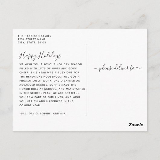 Welkom kerstfoto Faux Gold Script Holiday Briefkaart (Achterkant)