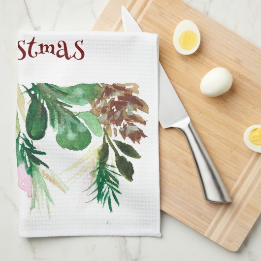Welkom Kersthanddoek, Roze/Groene Poinsettia Theedoek (Quarter Fold)
