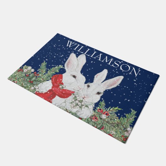 Welkom kerstkonijn Bunny Snow Deurmat (Schuin)