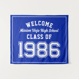 Welkom klas van 1986, Blauwe Reüniefeestdecoratie Wandkleed