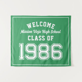 Welkom klas van 1986, groene decoratie voor reünie wandkleed