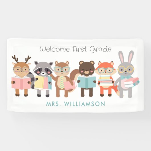 Welkom klasse teken schattige dieren spandoek (Horizontaal)
