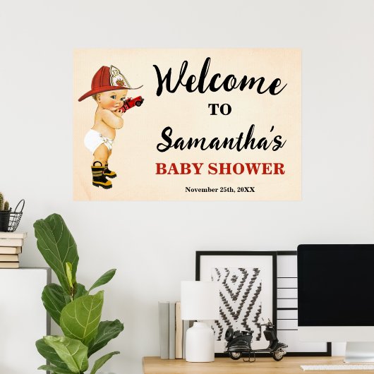 Welkom Kleine Brandweerman Baby Shower Poster (Thuiskantoor)