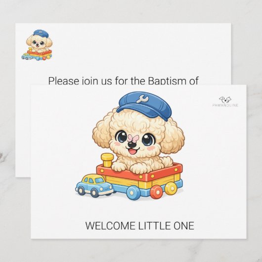 Welkom Kleine Chibi Toy Poodle Doop Uitnodiging (Voorkant / Achterkant)