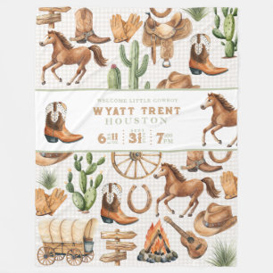 Welkom Kleine Cowboy Baby Naam Western Fleece Deken