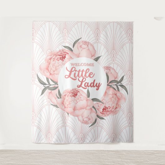 Welkom Kleine Dame Blush Roze Pioen Wandkleed (Voorkant)