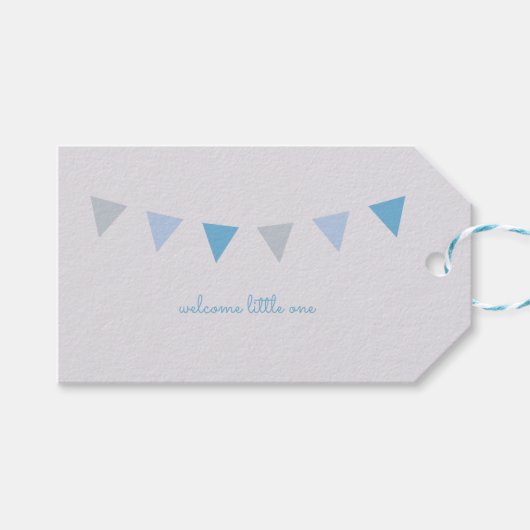 Welkom Kleine Één Gift Label {Lichtblauw en Grijs} Cadeaulabel (Voorkant (Horizontaal))